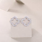 S925 Sterling Silver Open Clover Stud Earrings, D-VVS1 Moissanite Pave Outline, Platinum Plated 1.6g Women's Jewelry Gift Box
