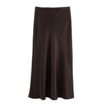 Womens Elegant, Silky-satin Versatile Midi Skirt
