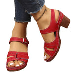 Summer New Solid-color Peep-toe Sandals With A Strap-and-buckle Design And A Chunky Heel