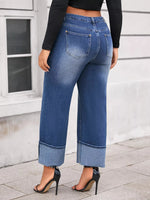 Women's Cuffed Washed Wide-leg Cropped Jeans