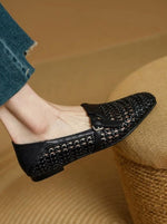 Womens Slip-on Leather Belt-buckle Mules