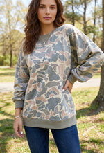 Multi-color Camouflage Printed Ribbed Edge Casual Pullover Hoodie