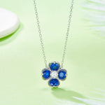 S925 Sterling Silver Clover Necklace, 2.6ct Lab-Grown Ruby Sapphire Emerald Padparadscha, Platinum Plated 45cm, 4.3g Gift Box