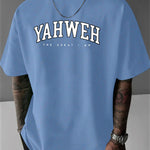 Mens Letter-print Fashion Casual Sporty Loose-fitting Crew-neck Short-sleeve
