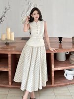 Sleeveless Faux Two-piece Spliced Polka-dot Dress
