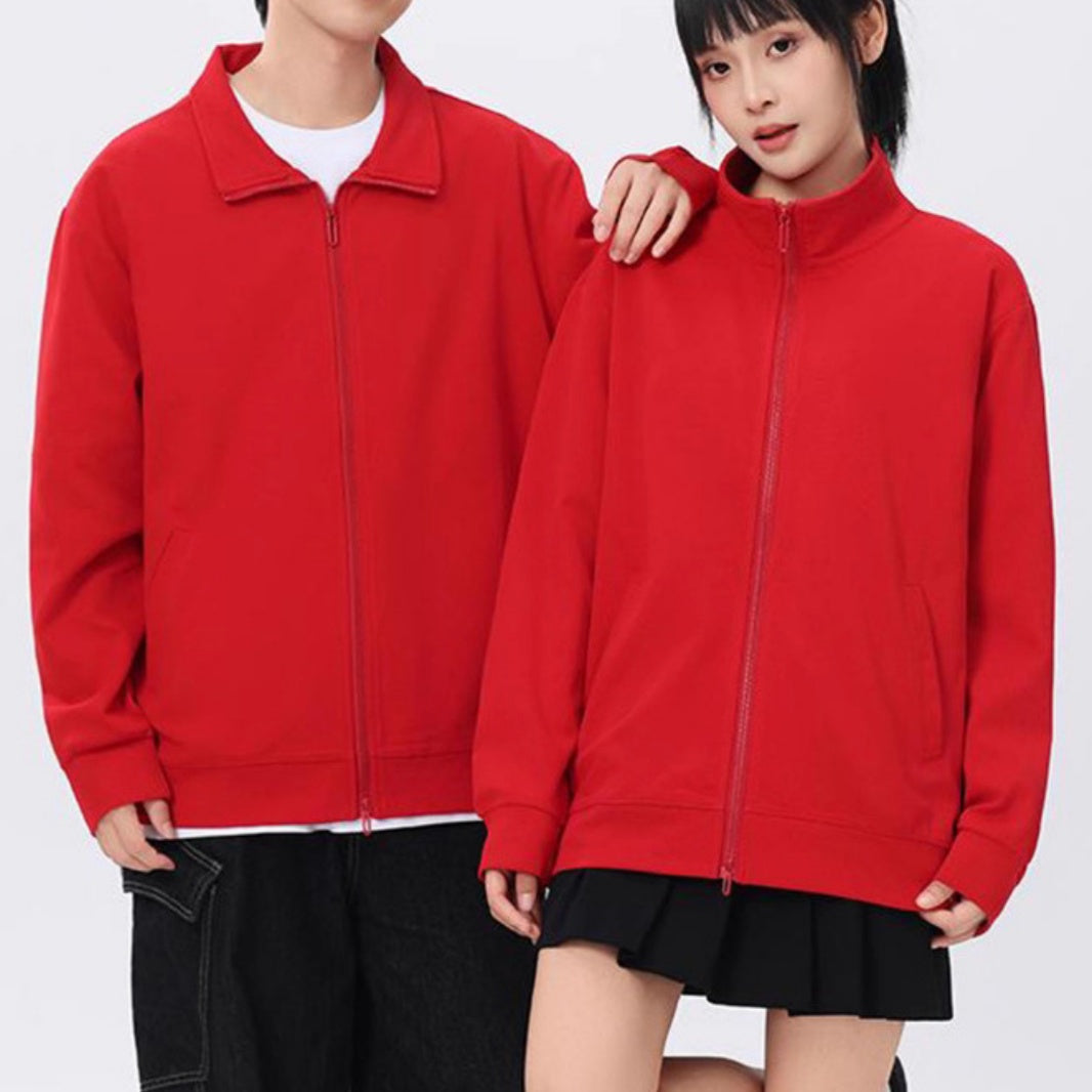 Womens Loose-Fit Zip-Up Hooded Jacket Solid-Color Sweatshirt