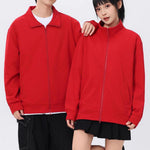Womens Loose-Fit Zip-Up Hooded Jacket Solid-Color Sweatshirt