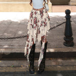 Long Floral-print Double-layered Asymmetrical Floor-length Flounce Skirt