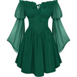 Off-shoulder Slim-fit Lace-up New Chiffon Long-sleeve Dress