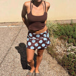 Retro Polka-dot Denim Asymmetrical High-waisted Skirt