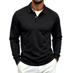 Lapel-button Sport Solid-color Mens Long-sleeve Polo Shirt