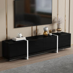 TV Cabinet, Black High-gloss Cabinet And White Contrasting Table Legs, With Simple Cabinet Doors And Drawers.