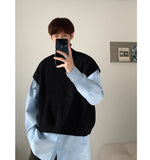Autumn Top Laid-back Style Loose-fitting Short Knit Sweater For Men