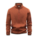 Zippered Pocket Long-sleeve Stand-collar Cardigan Sweatshirt