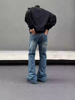 Men's American Retro Flame Totem Washed Straight Leg Jeans
