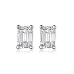 S925 Sterling Silver Emerald Cut Moissanite Stud Earrings, 0.8&1ct D-VVS1, Platinum Plated 1g Women's Jewelry Gift Box