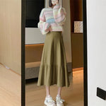 Vintage Womens Thickened High-waisted Slimming Pleated Elegant Midi Skirt
