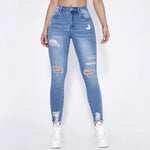 Ripped Slim-Fit Stretch Womens Jeans