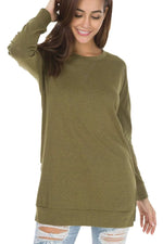 Split-front Relaxed-fit Crew-neck Long-sleeve Knit Sweater