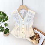 Retro V-Neck Sleeveless Knitted Cardigan Womens Summer Thin VestUndershirt
