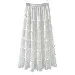 New Womens Tiered Ruffled Panel Midi Skirt