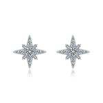 S925 Sterling Silver Star Stud Earrings, D-VVS1 Moissanite 4-Point Star Design, Platinum Plated 2.3g Elegant Jewelry Gift Box