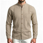 Stand Collar Vertical Pleat Long Sleeve Casual Shirt