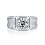 S925 Sterling Silver 2ct Moissanite Men's Ring, D-VVS1 Octagon Bezel, Matte Pave Band, US Sizes 5-9, GRA Certificate Gift Box