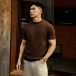 Mens Round-Neck Knitted Short-Sleeve T-Shirt