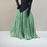 Ruffled Forest Girl Style Traditional Chinese Inspired Cotton Linen A Line Maxi Skirt