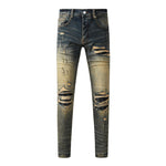 Fashionable Mens Distressed Dark-wash Jeans