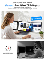 UPERFECT Portable Monitor 14 Inch Wireless Triple, Laptop Screen Extender, Ultra-Slim, 125 Percent SRGB, One Cable Plug And Play, For MacOS Win Android, Fits 13.3-17.3 Inch Laptops thumbnail 9