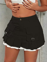 Retro Casual Flap-pocket Ruffled Utility Dress
