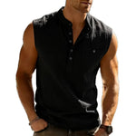 Mens Fashionable Casual Linen Sleeveless Henley Shirt Casual Vest
