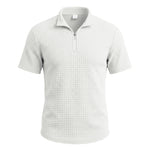 Mens Jacquard Plaid Relaxed-fit Stand-collar Short-sleeve Polo Shirt