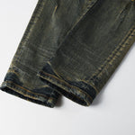 Fashionable Mens Distressed Dark-wash Jeans