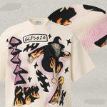 American-style Anime-inspired Waffle-knit Mens Short-sleeved Top
