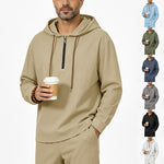 Mens Linen Hooded Half-Zip Sweatshirt