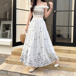 Womens FashionableWaist-cinching Printed Midi Skirt