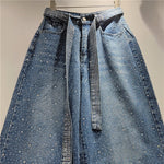 New Starry Hot Rhinestone Retro Washed Ribbon Jeans