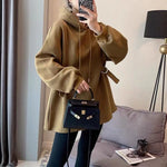 Solid-color Mid-length Hooded Sweatshirt With Drawstring Womens Bottoming Top