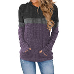 Casual Color-block Patchwork Hooded Sweatshirt With Pockets