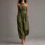 Linen-cotton Strapless Balloon-leg Jumpsuit