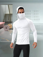 Mens Summer Fitness Apparel Tight-Fitting Quick-Drying Outdoor Hooded Sun-Protective Top
