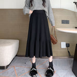 Vintage Womens Thickened High-waisted Slimming Pleated Elegant Midi Skirt