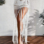 Beach Cover-up Skirt Hand-crocheted Long-tassel Midi Skirt