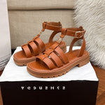 Summer Height-increasing Thick-soled Genuine Leather Retro Roman Flat Beach Sandals Flat Heel