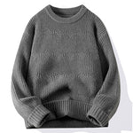 Men's Solid-Colored Knitted Long-Sleeve Retro Crew-Neck Sweater