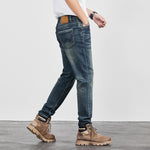 Mens Retro Yellow-Clay Blue Versatile Straight-Cut Casual Long Pants