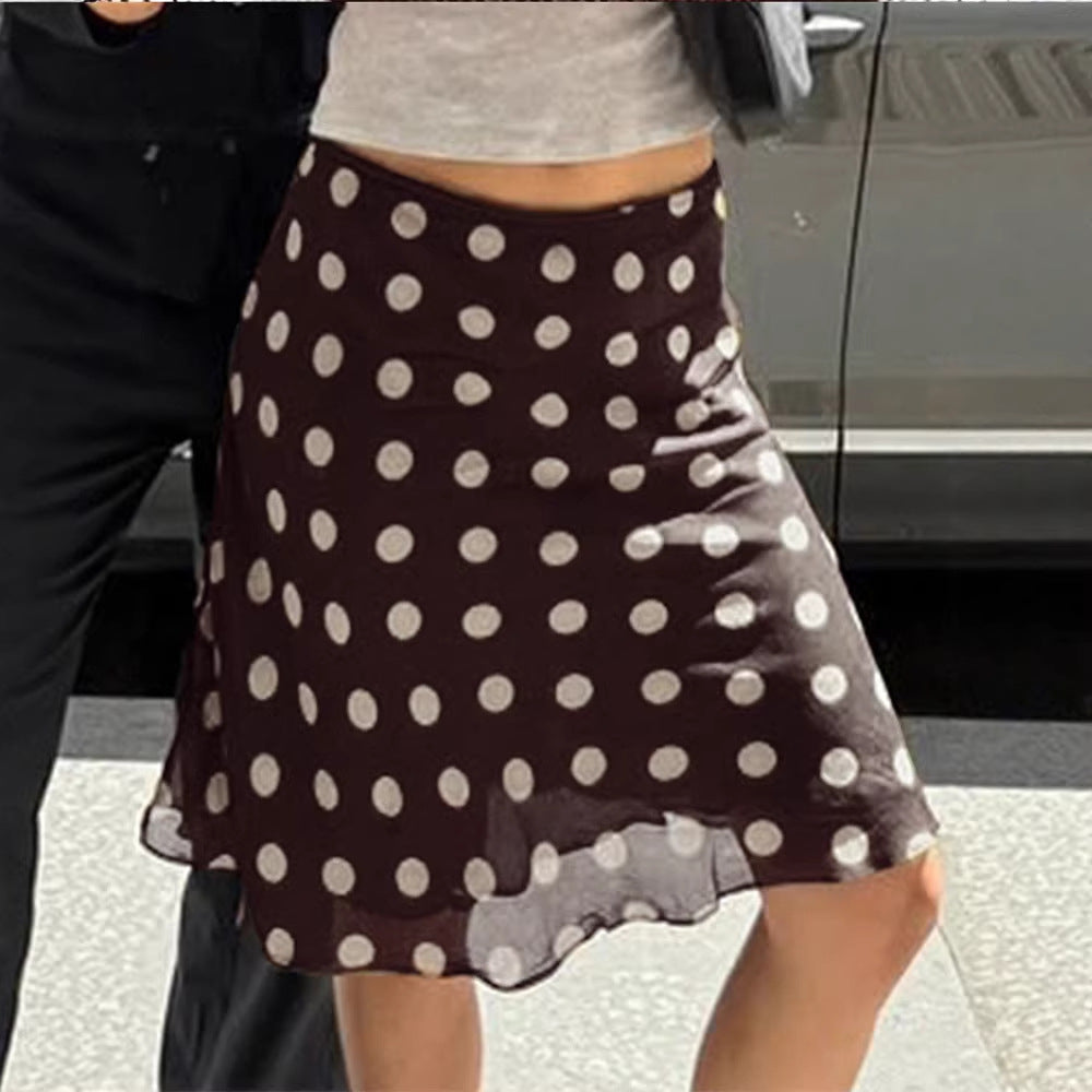 Womens Satin Polka-dot Print Midi Skirt